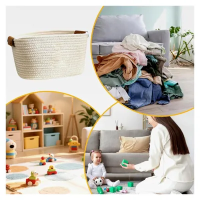 Produktbild von Geflochtener Korb - Aufbewahrungskorb mit Griffen für Haushalt, Badezimmer, Wäsche, Kinderzimmer, Kleidung und Handtücher