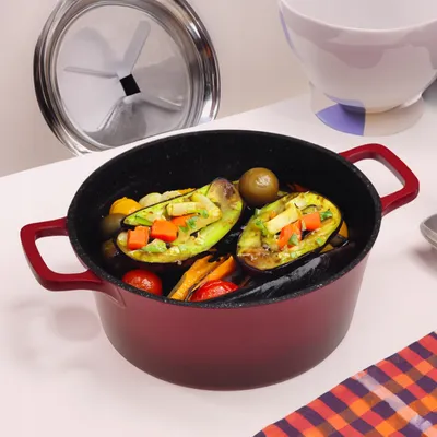 Produktbild von KAMILLE Topf FERRAN Aluminiumtopf 4,5 l Induktion rot Kochtopf Marmortopf mit Deckel