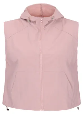 Produktbild von Leichte feminine rosa Polyester Weste mit Kapuze, Spitzendetails und regulärer Passform, Größe M