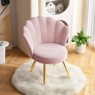 Image de Hawthyhome Chaise de salon en velours Chaise de cuisine Chaise rembourrée avec dossier Accoudoirs Pieds en métal Rose