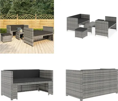 Produktbild von vidaXL 5 tlg. Garten Lounge Set mit Auflagen Poly Rattan Grau - Gartenmöbel-Set - Gartenmöbel-Sets - Gartentisch Und Stühle - Gartentische Und Stühle