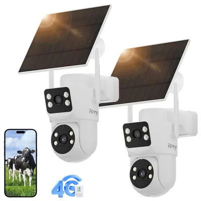 Produktbild von 2x 4G-Solar-Sicherheitskamera mit 3-Monats-Akku & PIR-Erkennung – Duale Objektive, 2K-Nachtsicht, Fernsteuerung per App für Außenüberwachung