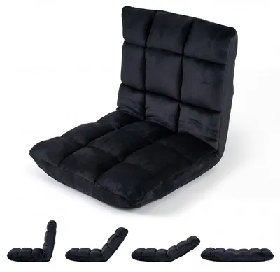 Image de Chaise de sol COSTWAY avec dossier réglable, fauteuil de sol rembourré, coussin de sol pliable, chaise de méditation, fauteuil de relaxation, coussin thaï, noir