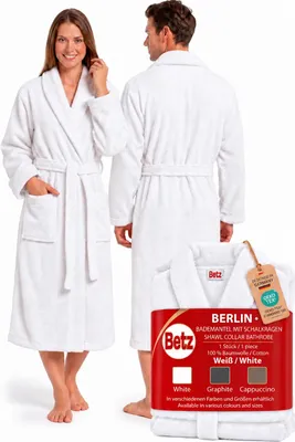 Produktbild von Betz Bademantel Frottee mit Schalkragen für Herren und Damen Berlin 100% Baumwolle Saunabademantel - langer Bademantel - Saunamantel Größe - S/M - weiß