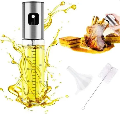 Image de Vaporisateur d'huile en verre de 100 ml avec pinceau en silicone pour la cuisine et les grillades