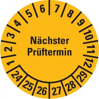 Produktbild von Dreifke® Prüfplakette Nächster Prüftermin, 24-29, gelb, Folie, ablösbar, Ø 25...