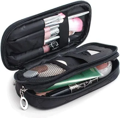 Image de MLMSY Trousse de maquillage avec miroir et pinceau, organisateur de voyage, imperméable, 2 couches