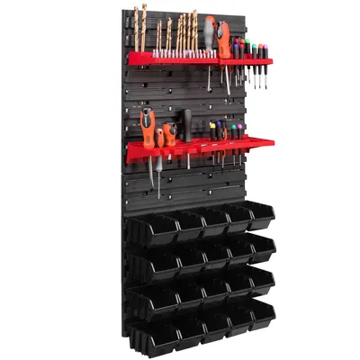 Immagine prodotto di 20 scatole impilabili Portautensili Scaffale a parete Scaffale per officina Parete portautensili 39x78cm Sistema di stoccaggio Scaffale per stoccaggio alla rinfusa Scatole di stoccaggio aperte Pannelli a parete extra resistenti Scaffale Scaffale per officina espandibile Scaffale di stoccaggio
