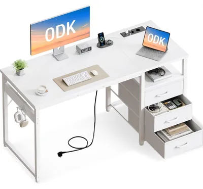 Schreibtisch mit 3 Schubladen, Steckdosen & USB, 100x48 cm, Weiß