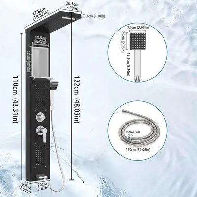 Produktbild von Luxus-Badewannen-Duschkopf mit Thermostat - LED-Licht - Massage-Strahl - Schwarz