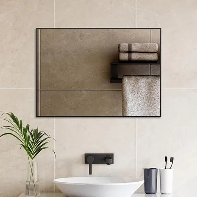 Imagen del producto de Espejo de pared Spiegel Schwarz, 60x80 cm, con marco . Ideal para dormitorios, salones o baños. Espejo de pared rectangular con marco de aluminio