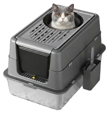 Produktbild von Garvee XL Katzentoilette aus Edelstahl – 180° klappbarer Deckel – geruchshemmend