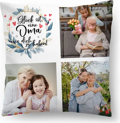 Produktbild von Personalisiertes FOTOGESCHENK (45x45 cm), Foto-Kissen mit Foto & Text, Omatag (mit Füllung), Glück ist eine Oma zu haben [091]