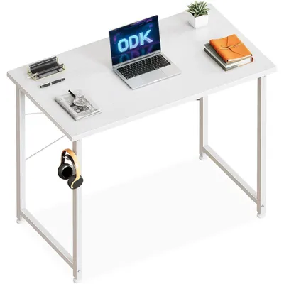 Produktbild von Kleiner Schreibtisch 80x40cm Computertisch mit Kopfhörerhalter Weiß Holzoptik