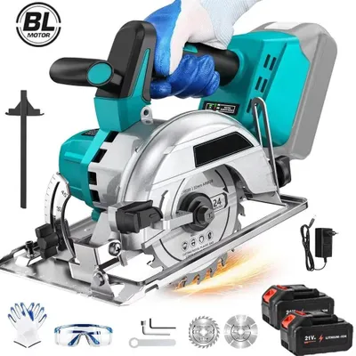 Produktbild von Akku Handkreissäge - 1500 W bürstenlos - 125 mm Sägeblatt 6000 U/min - Verstellbar für Holzbearbeitung - Mit 2 Akkus