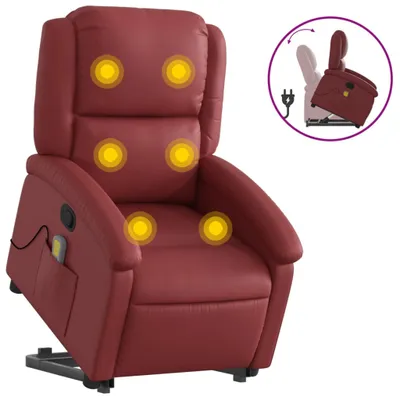 Produktbild von Massagesessel mit Aufstehhilfe Weinrot Kunstleder