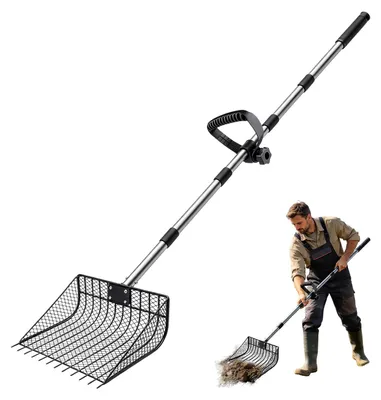 Kippenpoepschep 190 cm, verstellbar, 5-teilig, Metall, schwarz