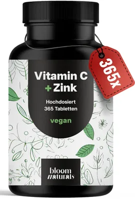 Produktbild von Bloom Naturals Vitamin C Zink Tabletten 365 Stück vegan