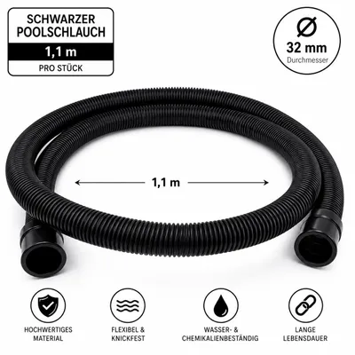Produktbild von Poolflex scwarzer Poolschlauch 32mm x 1,1 Meter