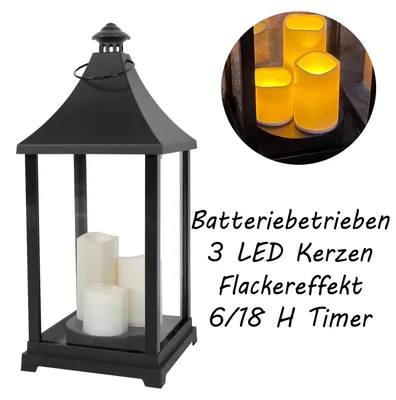 Produktbild von XXL Laterne Windlicht Stalllaterne Gartenlaterne + 3 LED Kerzen Timer H59xB24cm