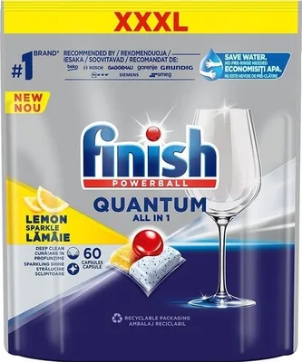 A package of dishwasher detergent capsules.