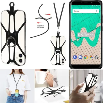 Produktbild von K-S-Trade 3in1 Handykette Handyband Handykordel Halsband Smartphone-Ring Handy-Ring kompatibel mit Wiko View Max Fingerhalterung Handyring