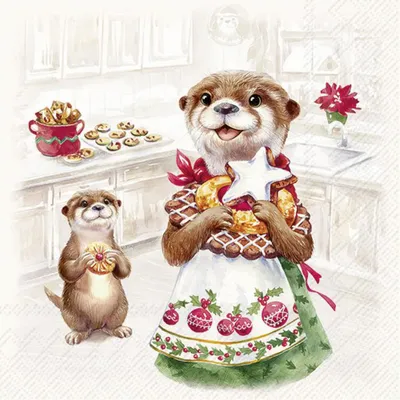 Produktbild von IHR Serviette Otter Family Baked 20 Stk 33x33 cm Papierservietten Tischdeko