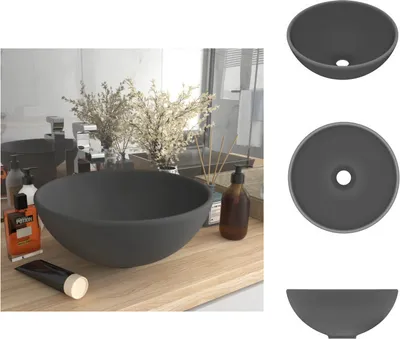 Obrázok produktu pre vidaXL umývadlo okrúhle matné tmavosivé 32,5x14 cm keramické - Umývadlo do kúpeľne