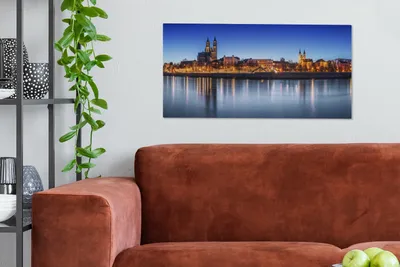 Produktbild von MuchoWow® - Leinwandbilder - Panorama der deutschen Stadt Magdeburg, Wandbild, Wanddeko Bilder Wohnzimmer, 80x40 cm