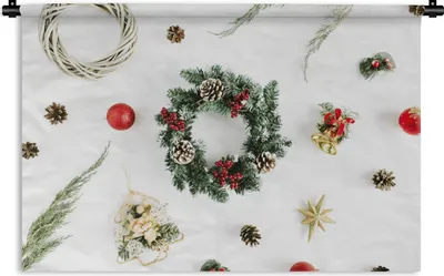 Produktbild von MuchoWow® Wandteppich Wandbehang Winter - Kranz - Weihnachten 120x80 cm Tapisserie Dekoration Wandtuch - Wanddekorationen - Wandtücher