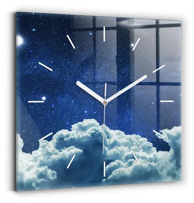 Produktbild von Wallfluent Wanduhr – Stilles Quarzuhrwerk - Uhr Dekoration Wohnzimmer Schlafzimmer Küche - Zifferblatt mit Striche - weiße Zeiger - 30x30 cm - Nachthimmel