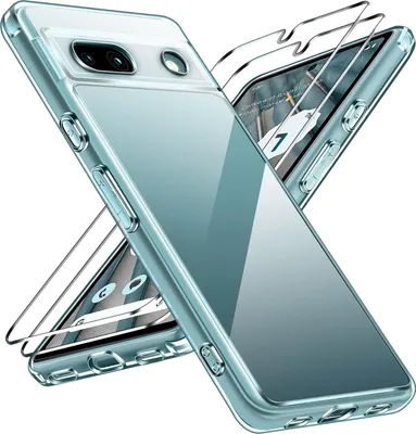 A transparent phone case and screen protector set for a Google Pixel 8a, displayed diagonally against a white background.
