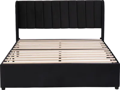 Produktbild von Flieks Polsterbett 160x200cm Doppelbett mit Lattenrost und 2 Schubladen, Stauraumbett Holzbett Funktionsbett Samt, ohne Matratze, Schwarz