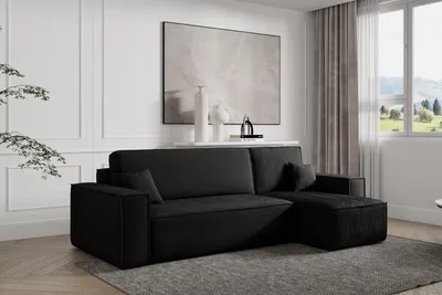 Produktbild von VENASI Ecksofa mit Schlaffunktion Hugo L, Schwarz Cordstoff