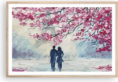 Produktbild von Gerahmtes Poster - Rahmen in heller Eiche - Paar Paris Baum - 91,5x61 cm - Wand Bild - Wanddeko - Wandbilder - Kunstposter - Wandposter - Bilderrahmen - Bilder - Kunstdruck - Wandbild P2NAA91x61-4211
