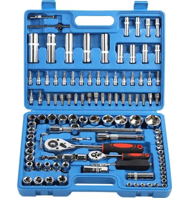 Produktbild von 108Teiliger Ratschenschlüssel-Satz 1/4in 1/2in CR40 Stahl Steckschlüssel-Satz Werkzeugkoffer Box Handwerkzeug-Sets