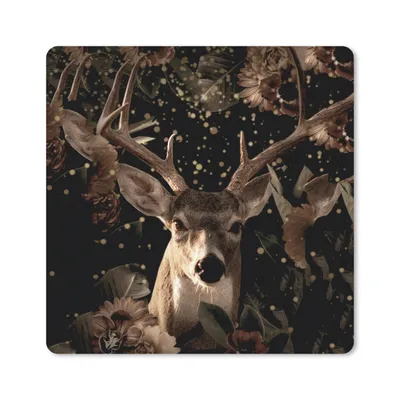Produktbild von MuchoWow® Mauspad Mousepad Hirsche - Blumen - Licht - Botanisch 20x20 cm - Mousepads - Maus Mat - Pad - Mausunterlage - Desk Mat - Bureauartikeln