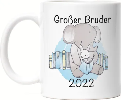 Produktbild von Großes Bruder 2022 Tasse Süßes Motiv Elefant Hase Schwangerschaft Geschenk Baby-News