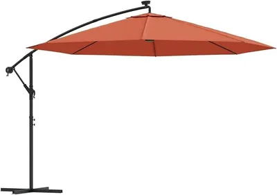 Produktbild von Ampelschirm mit LED-Leuchten, Balkon Sonnenschirm, Marktschirm, Garten, Balkon Schirm, Sonnen Schirme, Balkonschirm, Terrakottarot 350 cm
