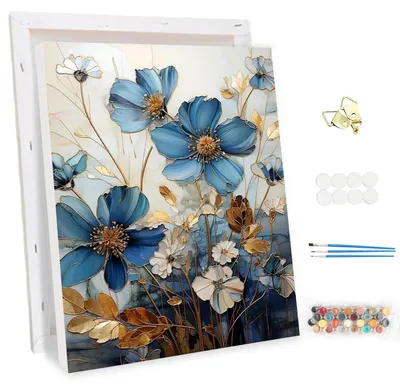 Produktbild von Malen nach Zahlen Set Erwachsene mit Rahmen Lotusblume 30x40cm grau