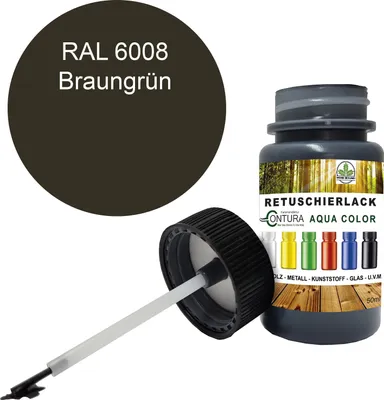 Produktbild von Reparaturlack Lackstift RAL Lack Pinselflasche 50ml. Farbe Holz Metall Möbel Auto Bad Retuschierlack - RAL 6008 Braungrün
