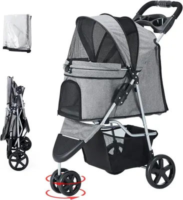 Produktbild von Faltbare Hundewagen bis 15 kg mit Aufbewahrungskorb und Netzrahmen