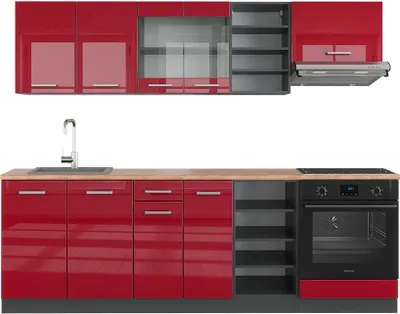 Produktbild von Küchenzeile Vicco R-Line Rot Hochglanz/Anthrazit 240 cm , AP Eiche, Model 43046