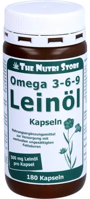 Immagine prodotto di The Nutri Store Olio di semi di lino Omega 3-6-9 500 mg Capsule biologiche, 180 Capsule