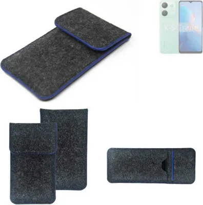 Produktbild von K-S-Trade Handy-Hülle Schutz-Hülle kompatibel mit Infinix Smart 7 (6515) Filztasche Pouch Tasche Case Sleeve Filzhülle dunkelgrau, blauer Rand