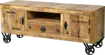 Produktbild von SIT Möbel Lowboard auf Rollen | 2 Türen, 1 Schublade, 1 offenes Fach | Mango-Holz natur antik | B 140 x T 40 x H 55 cm | 01915-04 | Serie RUSTIC