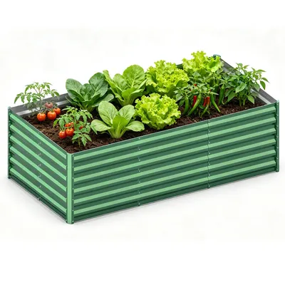 Produktbild von Hochbeet Metall 180x90x60 cm, Verzinkter Stahl, Großes Gartenbeet für Gemüse, Kräuter & Blumen, Stabil, Wetterfest, Pflanzbeet für Garten, Grün