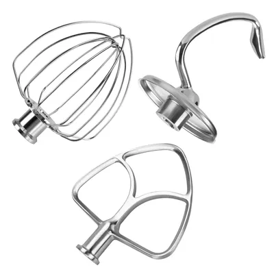 Produktbild von Edelstahl Zubehörset 3-teilig KitchenAid 4.5-5 QT – Schneebesen, Rührer, Haken