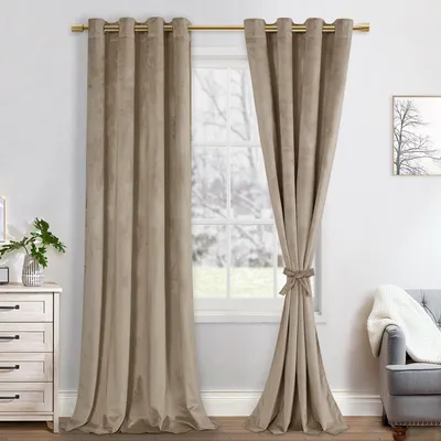 Samt-Verdunkelungsvorhänge, 2er-Set, taupe, 140x245 cm, Ösen