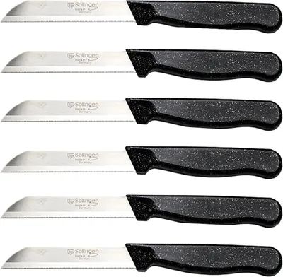 A set of six knives arranged in a grid.